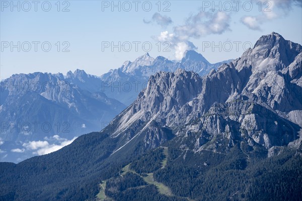 Spectacular rocky mountain peaks of the Sesto Dolomites, view from the Carnic main ridge, Carnic