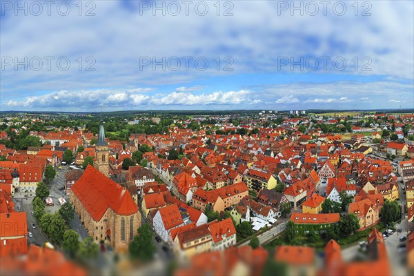 Aerial view of the historic old town of Schwabach with a view of the town church of St John and St