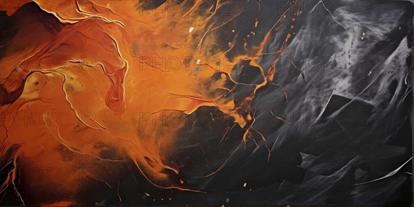 Marble textured orange and dark grey chalkboard as illustration background, AI generated