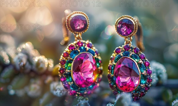 A pair of earrings adorned with vibrant tourmaline gemstones AI generated