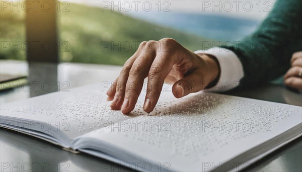 Symbol photo, hands read Braille, AI generated, AI generated