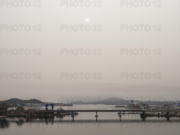 Sahara dust, Olbia harbour, Olbia, Sardinia, Italy, Europe