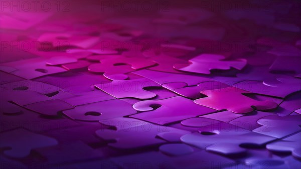 Illustration of scattered magen puzzle pieces sprawled across as a wallpaper background, AI