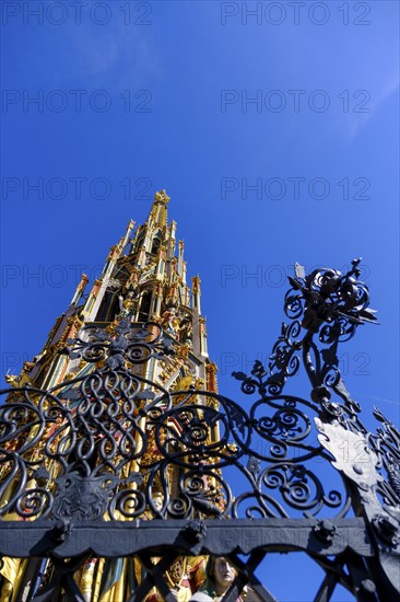 Beautiful fountain on the main market square, Old Town, Nuremberg, Middle Franconia, Franconia,