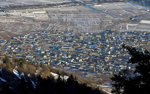 View from above of the village of Leytron in the Rhone valley with a loose open settlement