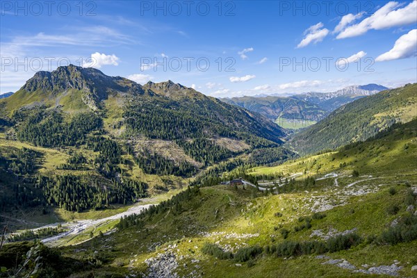 View of the Dorfertal valley, Carnic High Trail, Carnic main ridge, Carnic Alps, Carinthia,