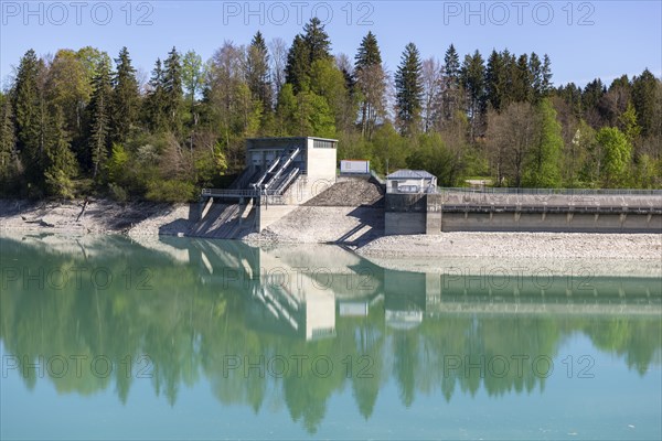 Lech barrage at Forggensee, Lech, power station, head reservoir, flood protection, flood