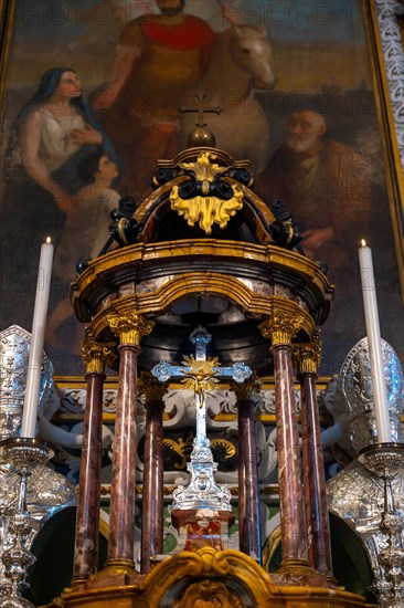Beautiful Cross on Altar in the Church of San Nazzaro (Croglio) in Castelrotto, Ticino,