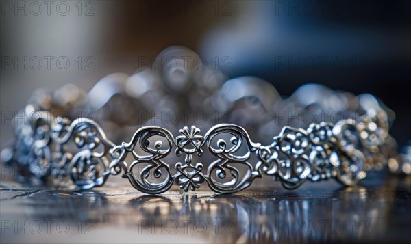 A delicate silver charm bracelet adorned with intricate filigree details AI generated