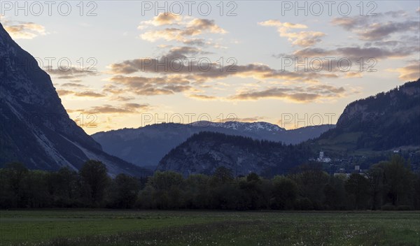 Evening clouds, church of Puergg, cot of Styria, near Irdning, Ennstal, Styria, Austria, Europe