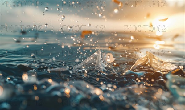 Plastic bags floating in the ocean water, environment and ecology AI generated