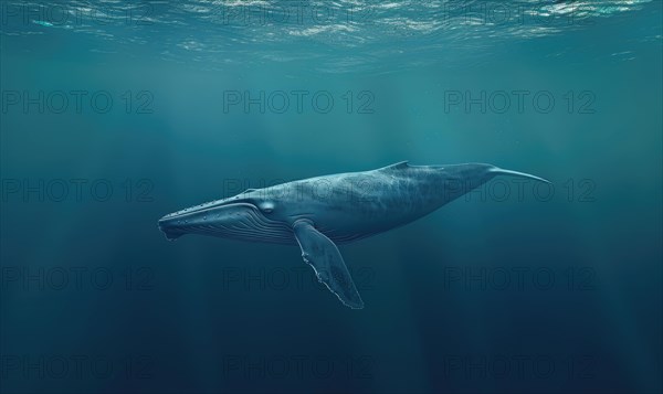 A blue whale gliding effortlessly through the ocean depths AI generated