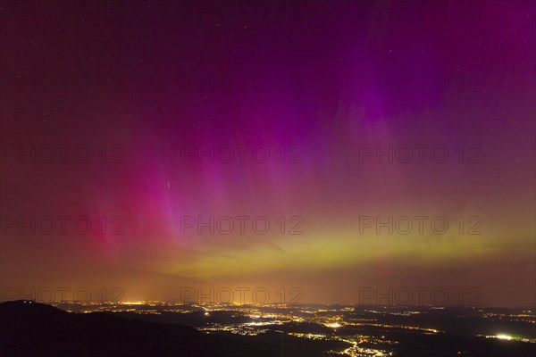 Northern lights in Germany. Very strong auroras over the Stuttgart metropolitan region. View from