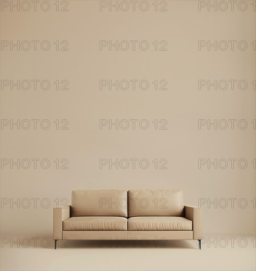 Beige fabric sofa isolated on beige background. AI generated