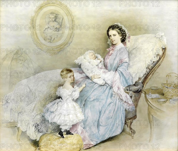 Empress Elisabeth with her children, Elisabeth of Austria (born 24 December 1837 as Elisabeth