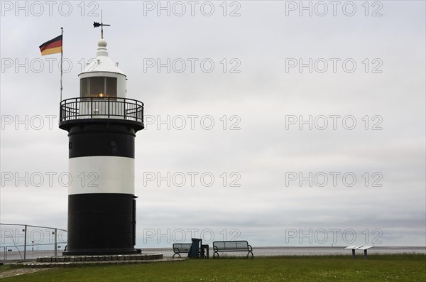 Black and white lighthouse near the North Sea resort of Wremen, called 'Kleiner Preusse', German