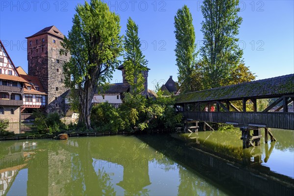 Water tower and Henkersteg, an der Pegnitz, Nuremberg, Middle Franconia, Franconia, Bavaria,