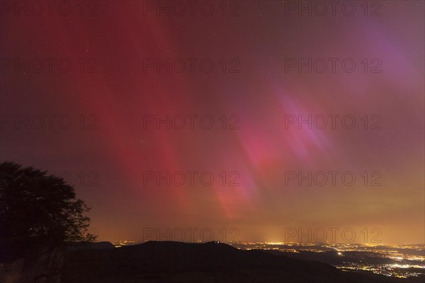 Northern lights in Germany. Very strong auroras over the Stuttgart metropolitan region. View from