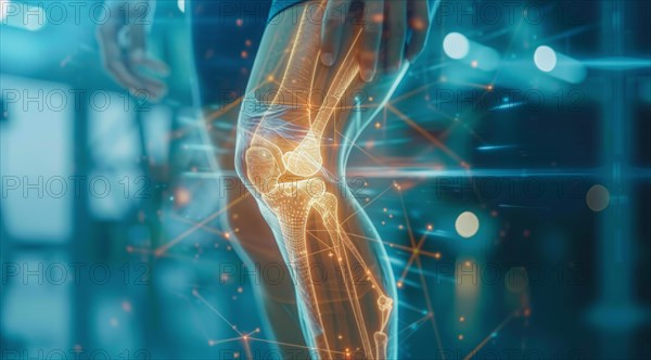 Illustration of knee pain. Concept of arthritis and sports trauma injury, AI generated