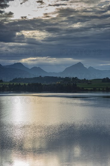 Sunset, Hopfensee, Hopfen am See, near Fuessen, Ostallgaeu, Allgaeu, Bavaria, Germany, Europe