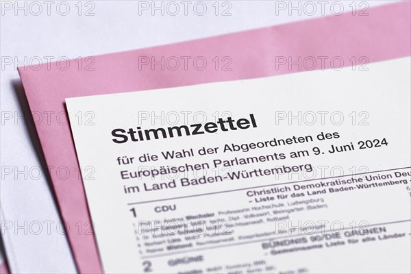Germany, May 2024: German ballot paper for Elections to the European Parliament. 'Bundestagswahl'
