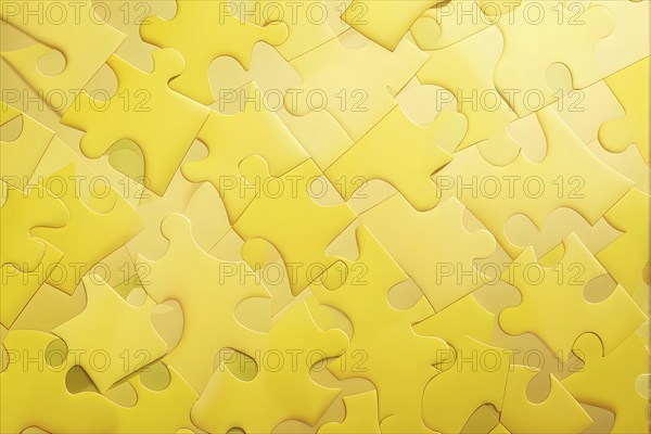 Illustration of scattered yellow puzzle pieces sprawled across as a wallpaper background, AI