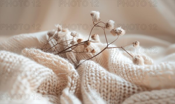 Cotton branch and soft cotton fabric in a soothing neutral tone AI generated