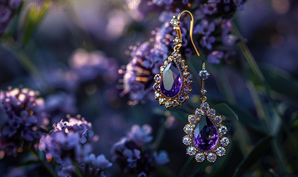 A pair of earrings featuring dazzling amethyst gemstones AI generated