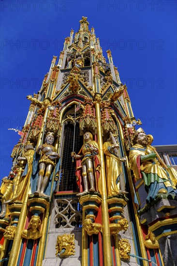 Beautiful fountain on the main market square, Old Town, Nuremberg, Middle Franconia, Franconia,