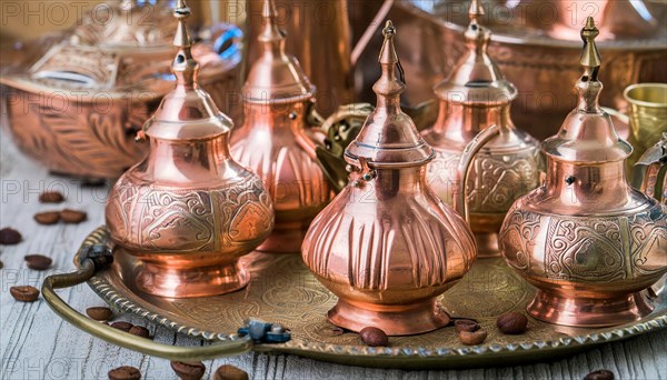 Metal, copper, copper teapots and tea sets, Arabia