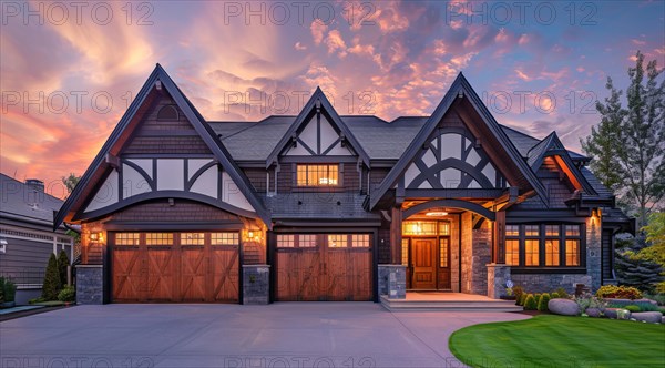 Modern private villa house in Victorian style. Luxury property for sale in an upscale community, AI