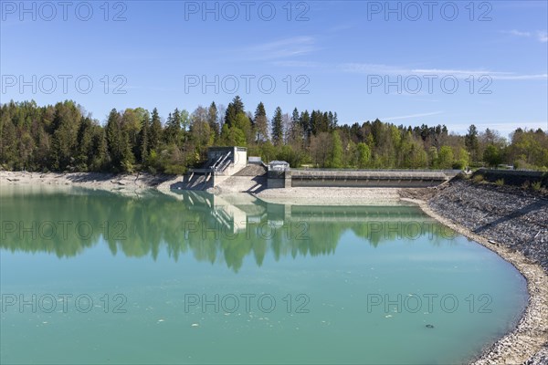 Lech barrage at Forggensee, Lech, power station, head reservoir, flood protection, flood