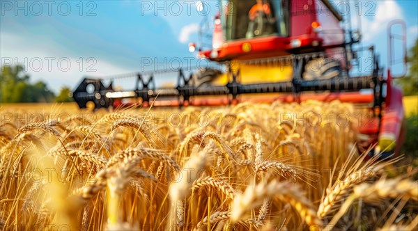 Combine harvester. collecting harvest of rye and wheat, Agriculture grain farming concept, AI