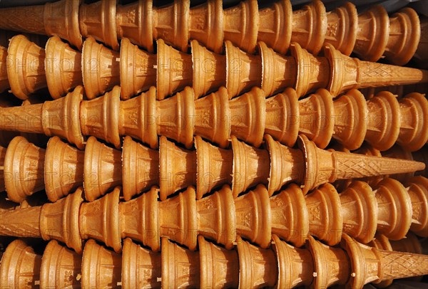 Stacked ice-cream cones in a box, London, England, E