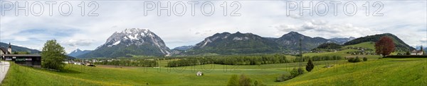 Ennstal, meadow area, behind the Grimming, panoramic view, near Irdning, Styria, Austria, Europe