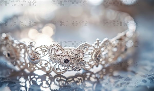 A delicate silver charm bracelet adorned with intricate filigree details AI generated