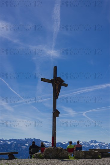 Summit cross, Mittagberg, 1451m, Nagelfluhkette Nature Park, Allgaeu Alps, Allgaeu, Bavaria,