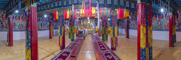 Dukhang, prayer and meeting room, Diskit Monastery, near Hunder, Nubra Valley, Ladakh, Jammu and