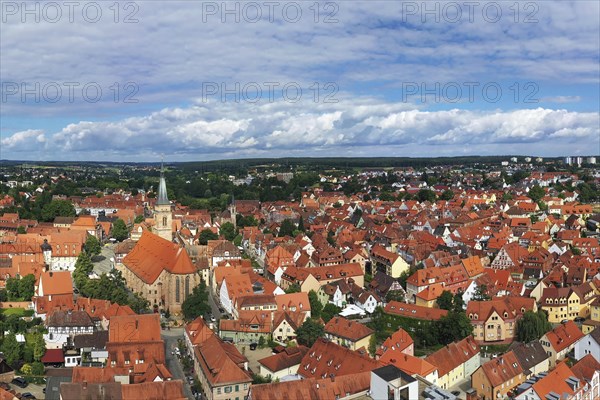 Aerial view of the historic old town of Schwabach with a view of the town church of St John and St