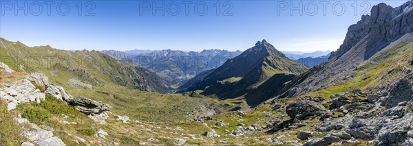 Panorama, View from the Carnic main ridge with rocky mountain peaks, Carnic High Trail, Carnic main
