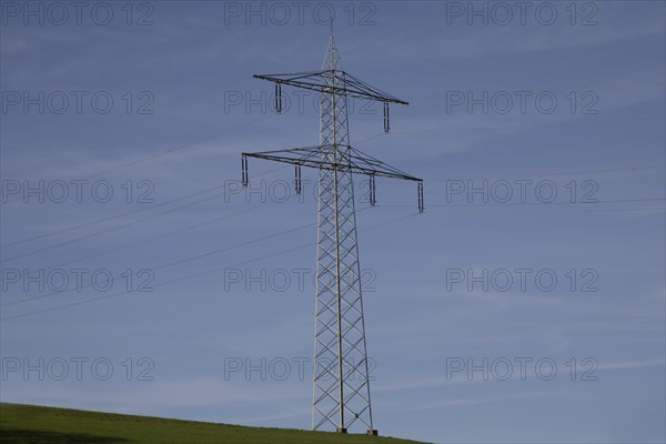 High-voltage pylon with power line in Glottertal, Baden-Wuerttemberg, Germany, Europe