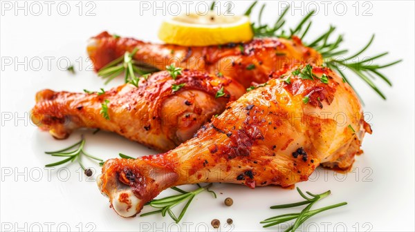 Roasted chicken drumsticks with lemon and rosemary, AI generated