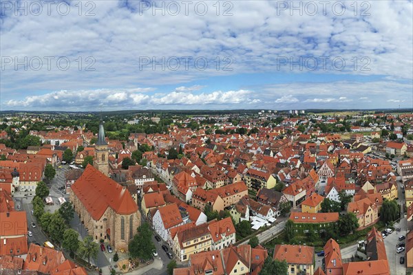 Aerial view of the historic old town of Schwabach with a view of the town church of St John and St