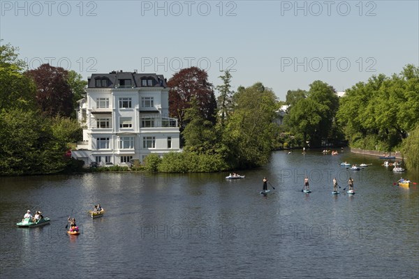 Symbolic picture weather, leisure activity, summery spring, villa at the Krugkoppelbruecke with