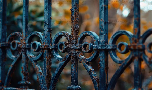 A rusted wrought iron gates in hues of deep charcoal and slate gray AI generated