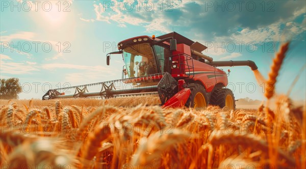 Combine harvester. collecting harvest of rye and wheat, Agriculture grain farming concept, AI