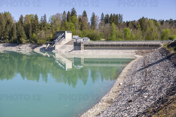 Lech barrage at Forggensee, Lech, power station, head reservoir, flood protection, flood