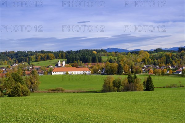 Steingaden Monastery, from the Panorama Trail, Upper Bavaria. Bavaria, Germany, Europe