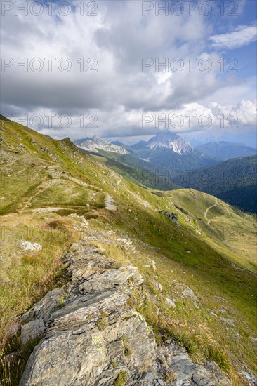 View of mountain peaks from the Obstanserseehuette, Carnic Main Ridge, Carnic High Trail, Carnic