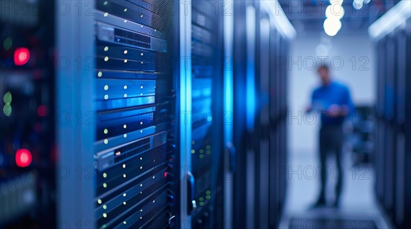 Cloud services concept and server farm supporting SAS cloud applications for enterprise clients, AI